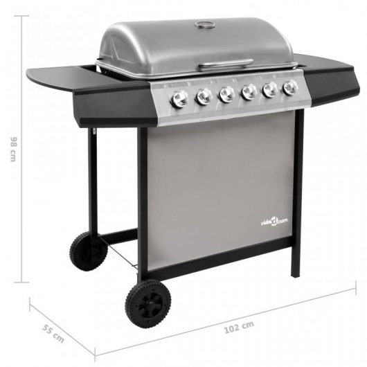 Barbecue à gaz VidaXL 6 brûleurs noir/argent