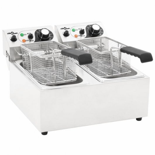 VidaXL Freidora Eléctrica Doble 12L 4000W Acero Inoxidable