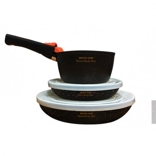 ECO-DE Granite Stone Set de 2 Sartenes + Cazo con Mango Extraible