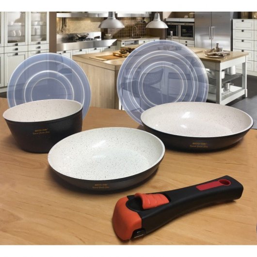 ECO-DE Granite Stone Set de 2 Sartenes + Cazo con Mango Extraible