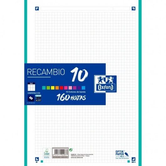 Oxford Classic Pack 160 Hojas Recambio de Cuaderno A4-A4+ Colores Vivos