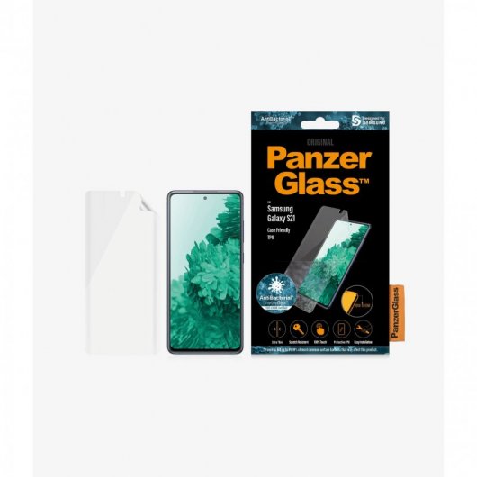 PanzerGlass Protector de Pantalla de TPU Antibacteriano con Lector Huella para Samsung Galaxy S21