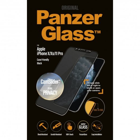 PanzerGlass Protector Cristal Templado  Filtro de Privacidad y Bloqueo Cámara CamSlider para iPhone X/Xs/11 Pro