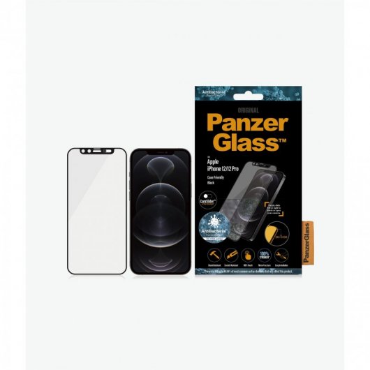 PanzerGlass Protector Cristal Templado Antibacteriano Bloqueo de Cámara CamSlider para iPhone 12/12 Pro