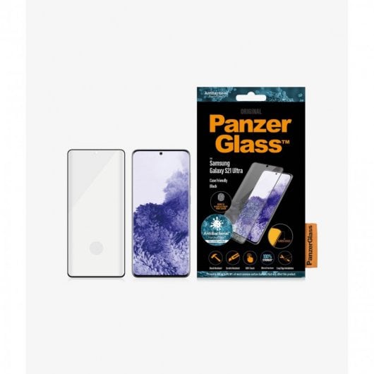 PanzerGlass Cristal Templado Antibacteriano con Lector de Huella para Samsung Galaxy S21 Ultra