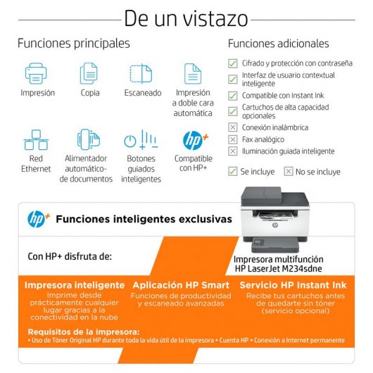 HP LaserJet Stampante multifunzione HP M234sdne, Bianco e nero, Stampante per Abitazioni e piccoli uffici, Stampa, copia, scansione, HP+; scansione verso e-mail; scansione verso PDF