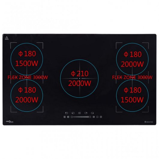 VidaXL Flexizone Placa de Inducción 5 Zonas 86cm Negro