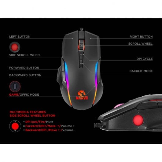 Mouse da gioco Scorpion MA-M945 10000 DPI Nero