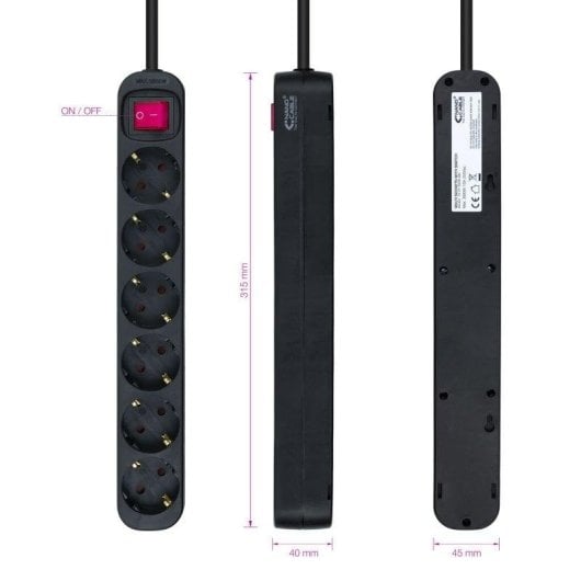 Multiprise Nanocable 10.37.0006-BK 6 Prises Interrupteur Protection Enfant Noire