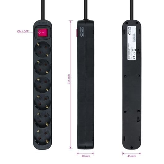 Multiprise Nanocable 10.37.0006-BK 6 Prises Interrupteur Protection Enfant Noire