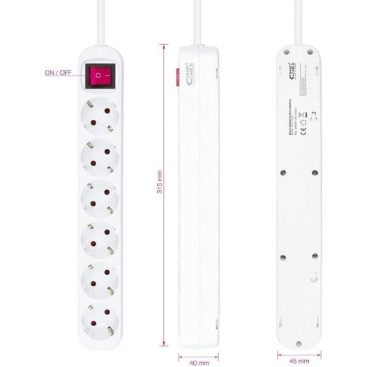 Nanocable Extensão com Proteção 6 tomadas Schuko 1.4m Branco