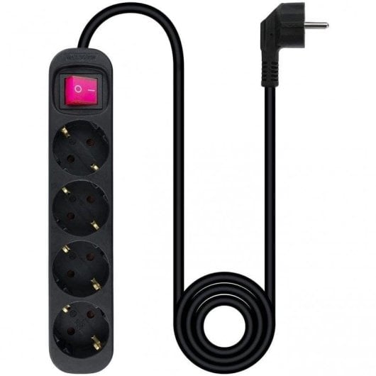 Régua de tomadas Nanocable 4 tomadas com proteção infantil e interruptor 1,4 m preta