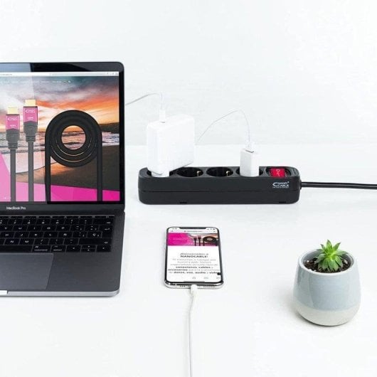 Régua de tomadas Nanocable 4 tomadas com proteção infantil e interruptor 1,4 m preta