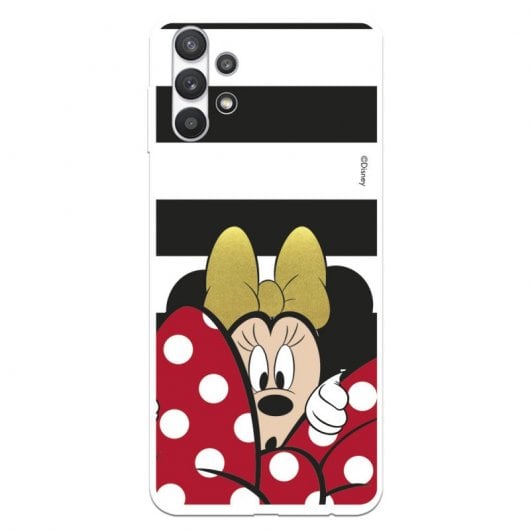 Funda Oficial de Disney Minnie Fondo Rayas Blanco y Negro Clásicos Disney para Samsung Galaxy A32 5G