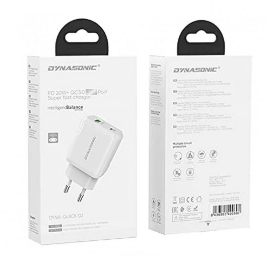Dynasonic Cargador USB/USB-C 20W Blanco