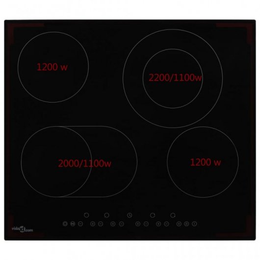 VidaXL Placa Vitrocerámica 4 Zonas 60cm Negro