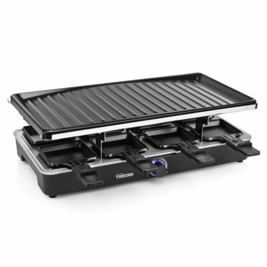 Raclette Tristar Para 8 Personas - Placa De 42x23 Cm, 8 Sartenes, Termostato Ajustable, 1400 W