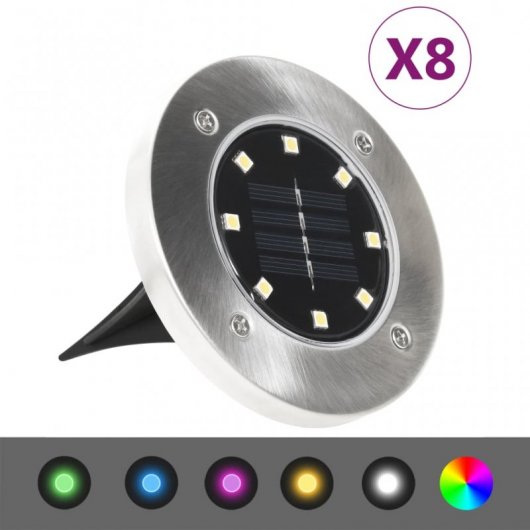 VidaXL Pack 8 Focos Solares LED RGB de Suelo