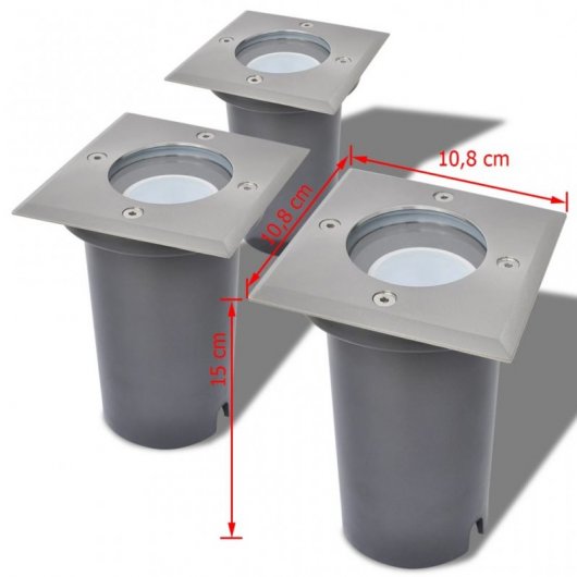 VidaXL Pack 3 Focos LED Empotrables para Jardín GU10 Gris