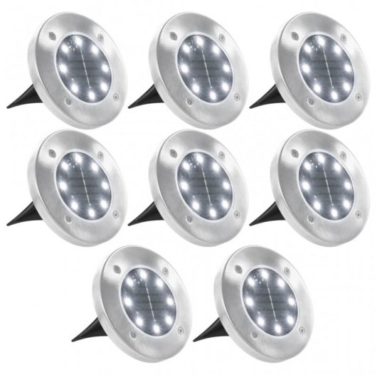 VidaXL Pack 8 Focos Solares LED de Suelo Acero Inoxidable