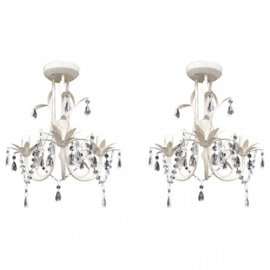 VidaXL Lampe Lustre en Cristal 3xE14 Blanc 2 Unités