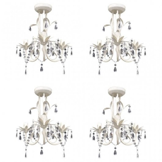 VidaXL Lampe Lustre en Cristal 3xE14 Blanc 4 Unités