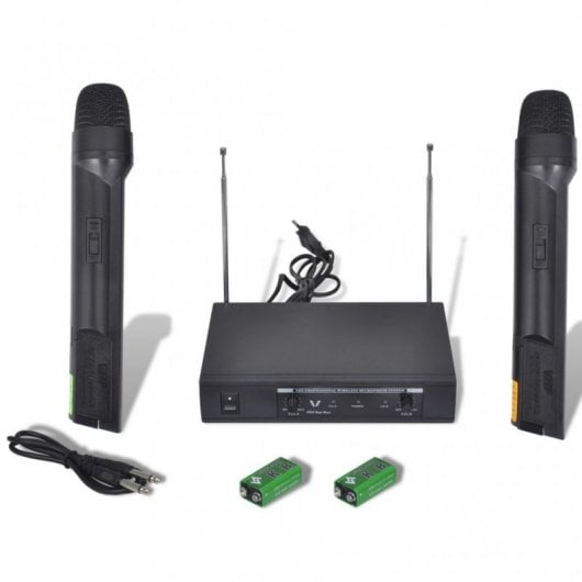 VidaXL Receptor con 2 Micrófonos Inalámbricos VHF