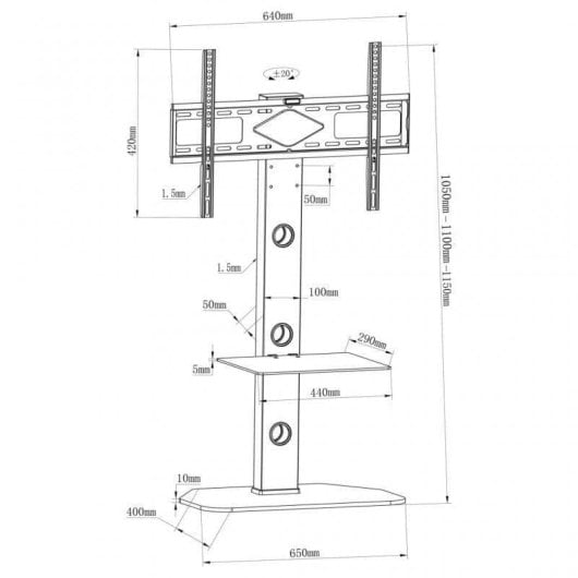 vidaXL Support TV Sol Pivotant 32 a 70 pouces VESA 600x400 Max 40Kg