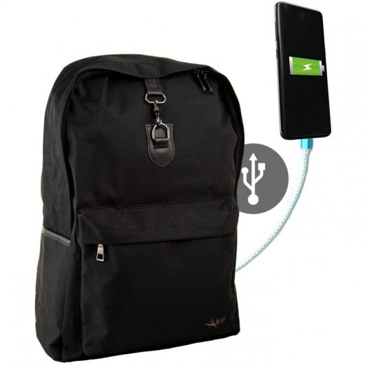 Airel Mochila Negra con Conector USB para Portátil 15.6"