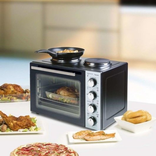 Mini Four Bestron Crispy & Co AOV31CP 31L 3200W Chaleur Tournante Double Plaque Noir