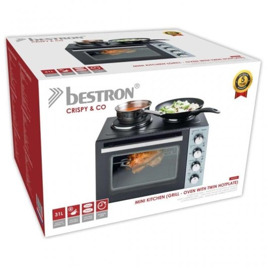Mini Four Bestron Crispy & Co AOV31CP 31L 3200W Chaleur Tournante Double Plaque Noir