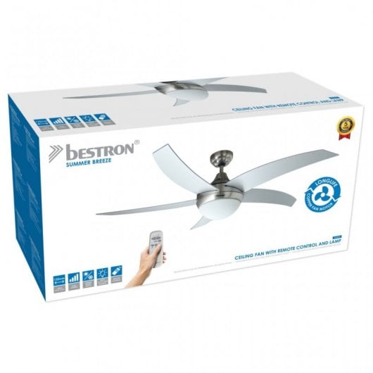 Bestron Ventilateur de Plafond avec Lumière et Contrôle 60W Argent Clair