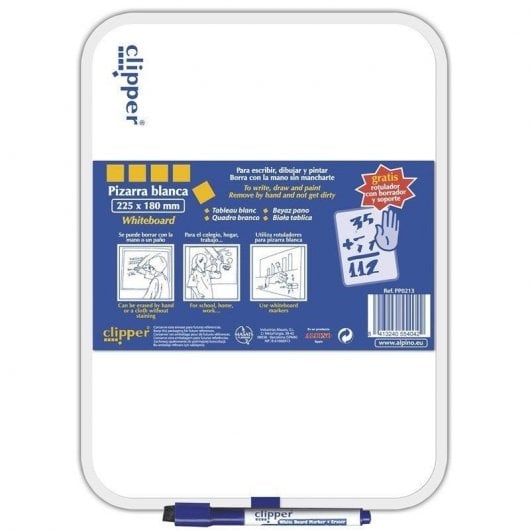 Alpino Clipper Pizarra Blanca 25.5x18cm + Rotulador/Borrador