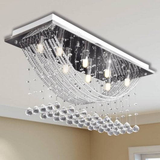 VidaXL Plafonnier avec Larmes de Cristal 8xG9 Blanc