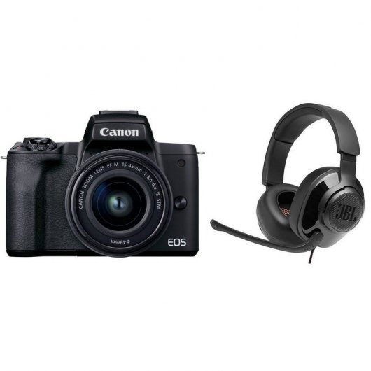Canon M50 Mark II 24.1MP WiFi Negra + Objetivo 15-45mm F3.5-6.3 IS STM + JBL Quantum 200