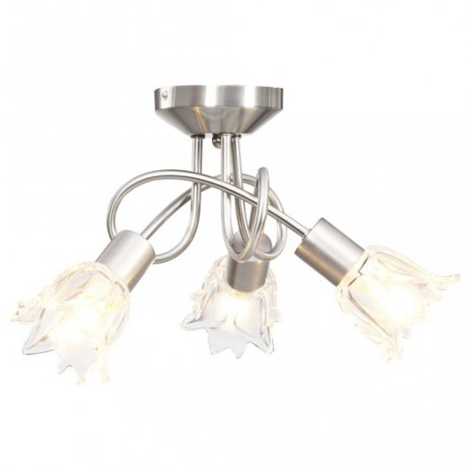 VidaXL Plafonnier Tulipe avec Abat-Jour en Verre 3xE14 Acier Chromé
