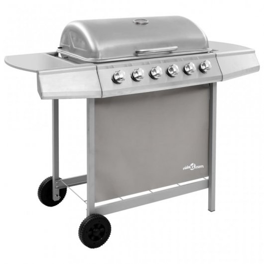 VidaXL Barbacoa de Gas 6 Fogones Plata