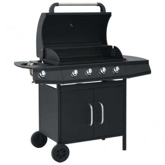 VidaXL Barbacoa de Gas 4+1 Fogones Negra