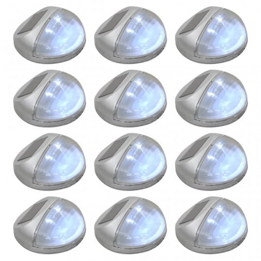 VidaXL Confezione da 12 Faretti LED Solari da Parete per Esterno Argento