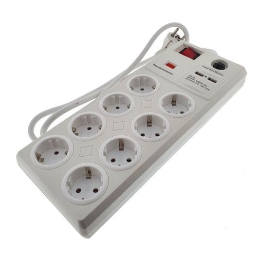 Eurobric Regleta con Protección 8 Tomas Schuko + 2 Puertos USB 1.5m Blanca