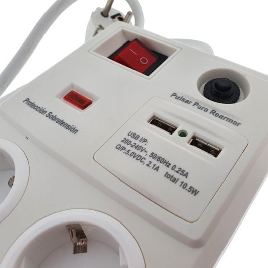Eurobric Regleta con Protección 8 Tomas Schuko + 2 Puertos USB 1.5m Blanca
