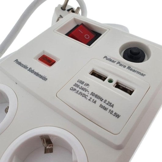 Eurobric Regleta con Protección 8 Tomas Schuko + 2 Puertos USB 1.5m Blanca