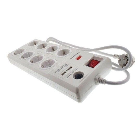 Eurobric Regleta con Protección 8 Tomas Schuko + 2 Puertos USB 1.5m Blanca