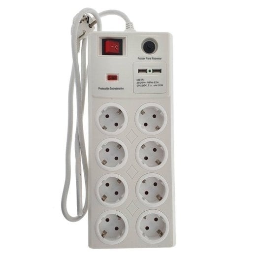 Eurobric Regleta con Protección 8 Tomas Schuko + 2 Puertos USB 1.5m Blanca