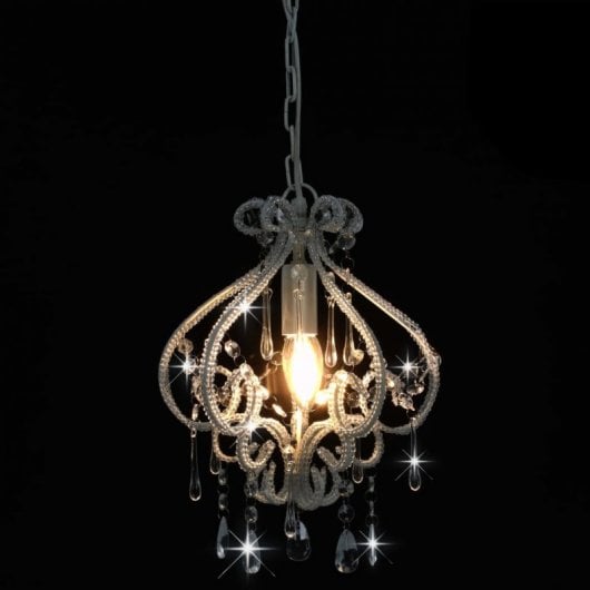 VidaXL Lampada a sospensione Perle di vetro E14 32 cm Bianco