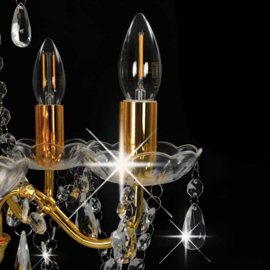 VidaXL Lámpara de Araña con Cuentas de Cristal Redonda 5xE14 Dorado