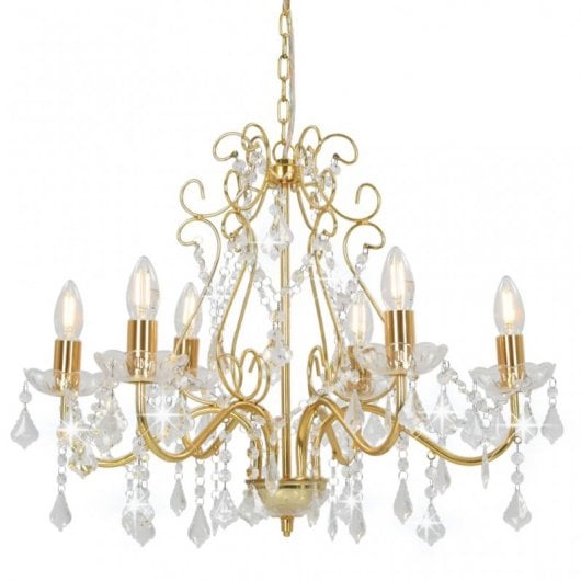 VidaXL Lustre avec Perles de Verre Rondes 6xE14 Doré