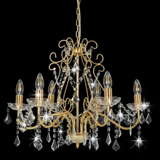 VidaXL Lustre avec Perles de Verre Rondes 6xE14 Doré