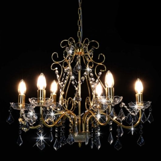 VidaXL Lustre avec Perles de Verre Rondes 6xE14 Doré