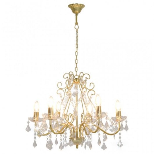 VidaXL Lustre avec Perles de Verre Rondes 6xE14 Doré